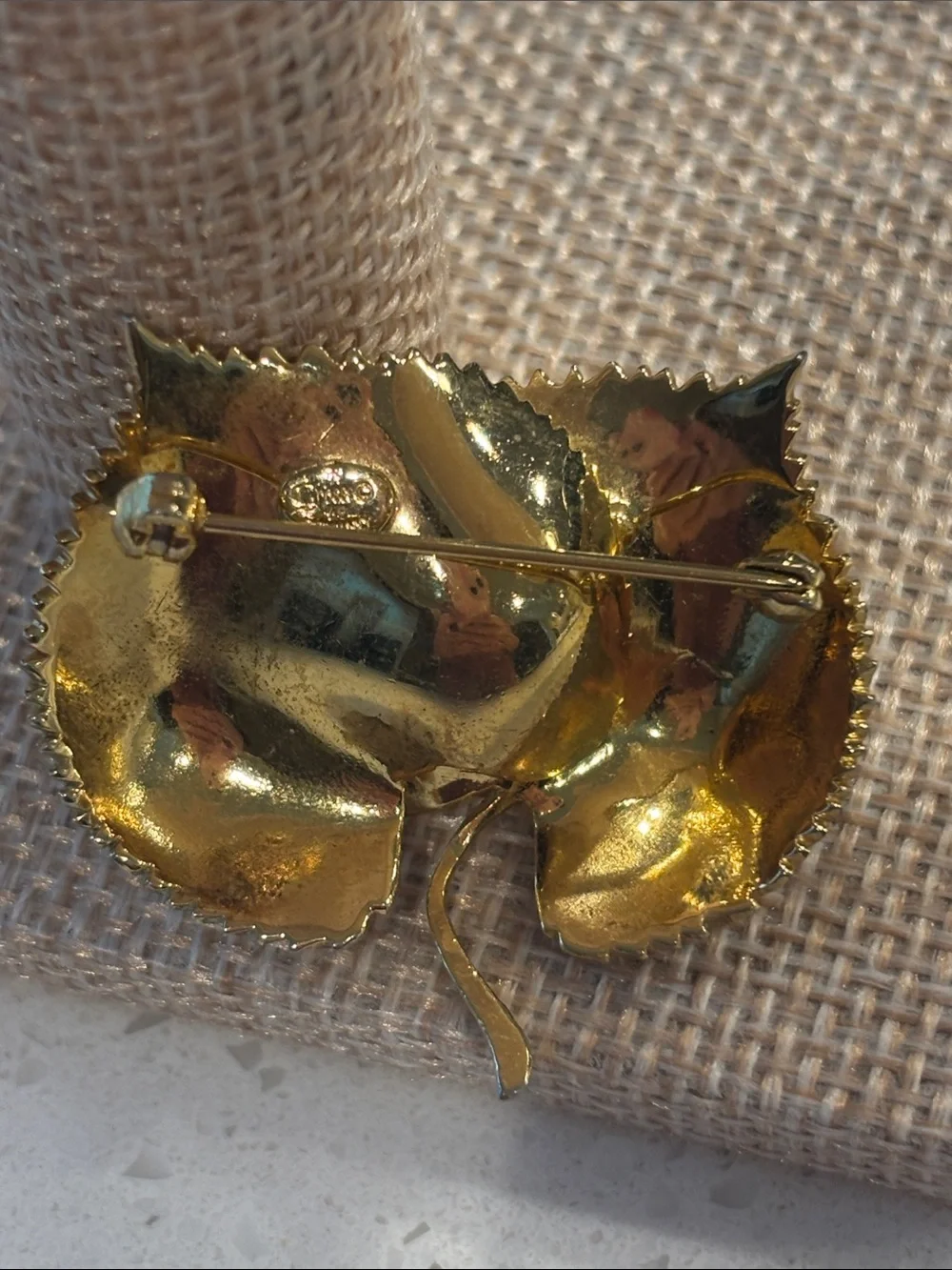 Vintage 1967 Henkel Grosse for Christian Dior Gold Leaf Brooch Pin Signed